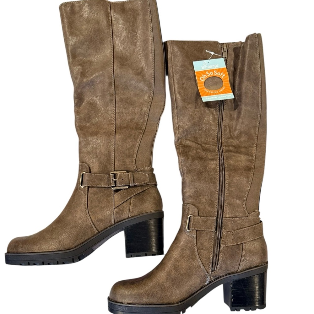 BareTraps Grey Knee High Boots Riding Stack Heel Tempist 6 NWT Faux Leather New - Picture 13 of 14